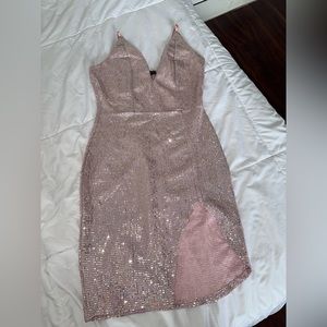 light pink sequin slit dress